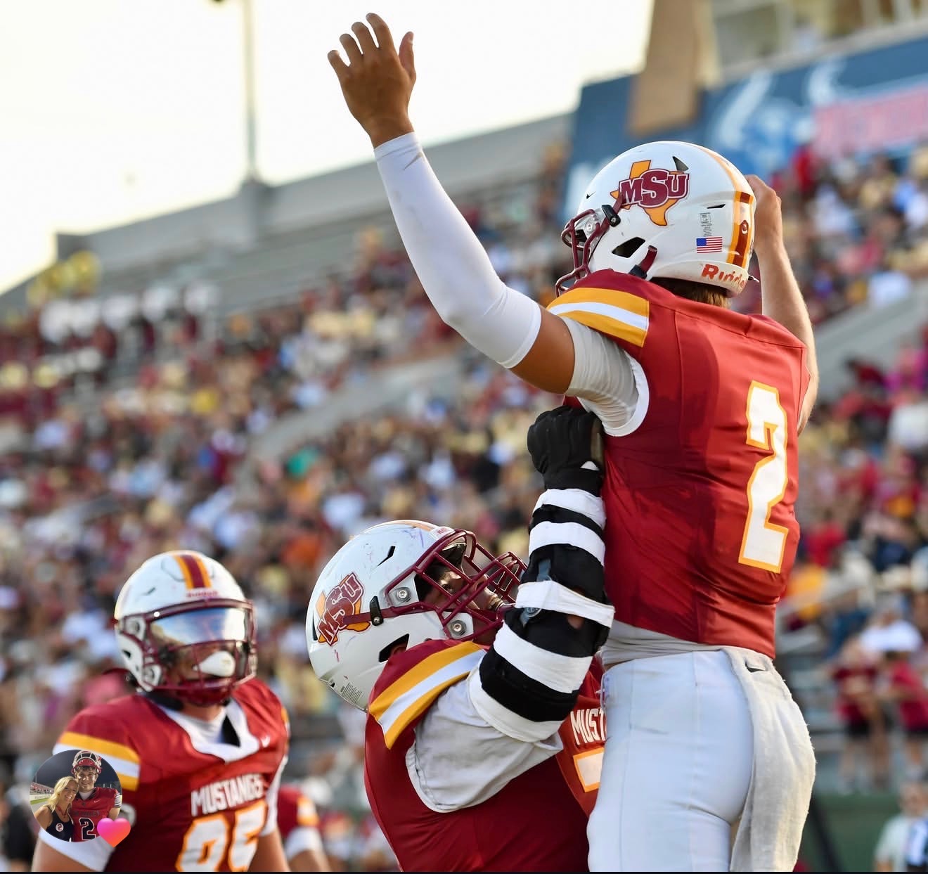 Kaden Brown celebrating a touchdown for Midwestern State